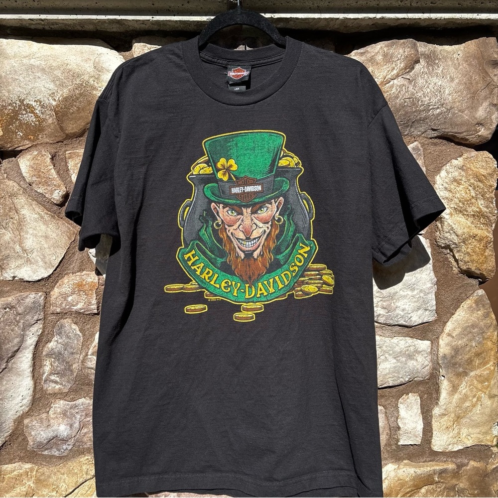 Harley Davidson T-Shirt Large Black Green Sample Leprechaun St Patricks Day